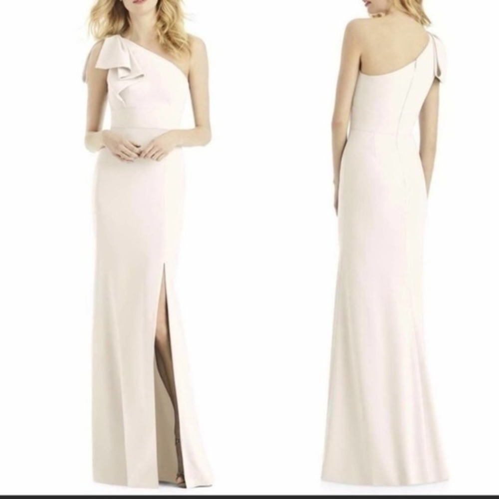 After Six One Shoulder Ivory Crepe‎ Bridesmaid Gown Dress Size 6